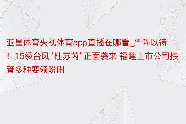 亚星体育央视体育app直播在哪看_严阵以待！15级台风“杜苏芮”正面袭来 福建上市公司接管多种要领吩咐