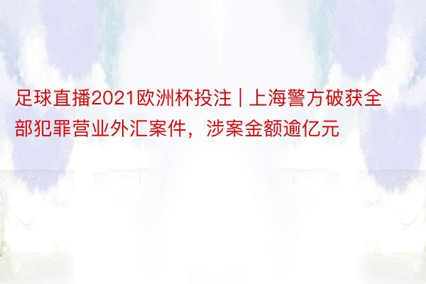 足球直播2021欧洲杯投注 | 上海警方破获全部犯罪营业外汇案件，涉案金额逾亿元