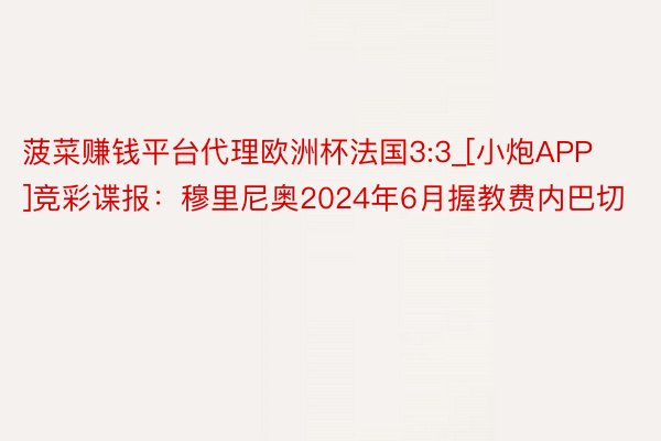 菠菜赚钱平台代理欧洲杯法国3:3_[小炮APP]竞彩谍报：穆里尼奥2024年6月握教费内巴切