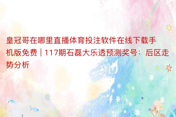 皇冠哥在哪里直播体育投注软件在线下载手机版免费 | 117期石磊大乐透预测奖号：后区走势分析